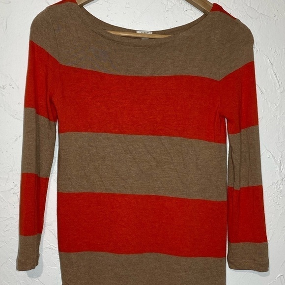 ✅ J.CREW Rugby Stripe Boatneck Top Shirt Orange Tan Top Sz XXS - Picture 9 of 10